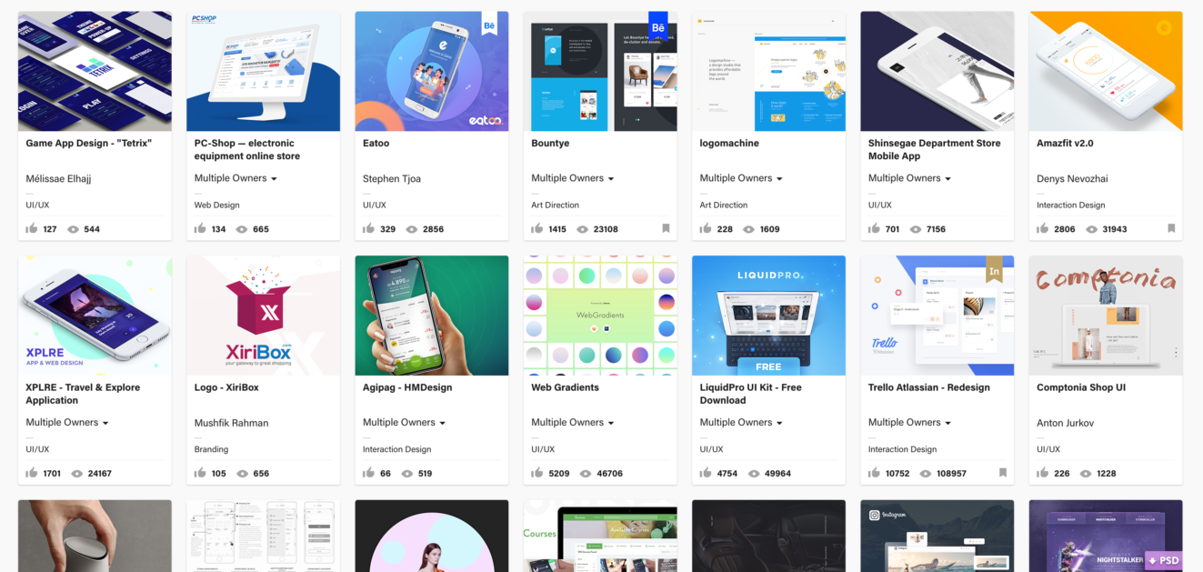 Behance UI/UX design front page